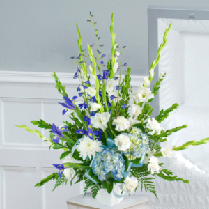 Blue & White Funeral Arrangement