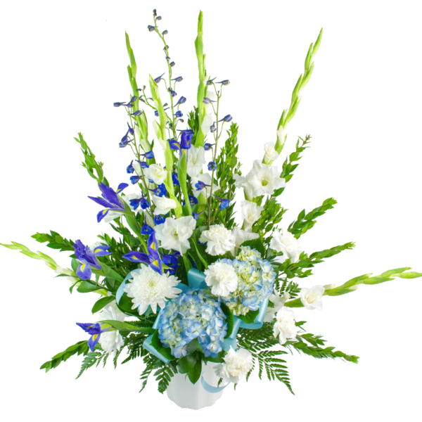 Blue & White Funeral Arrangement