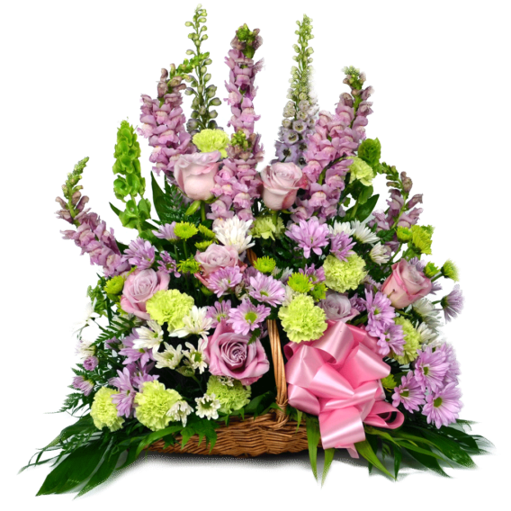 Lavender Funeral Basket Arrangement