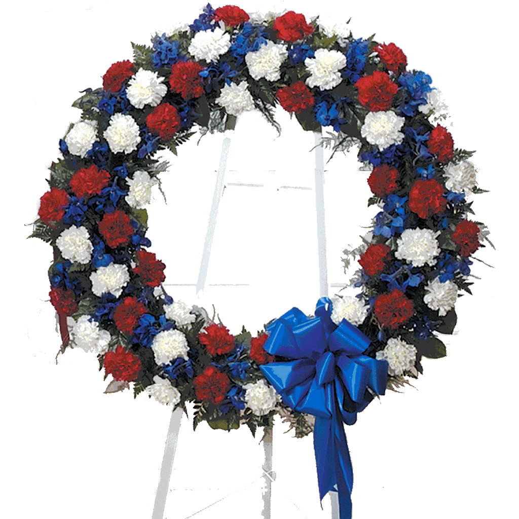 Peacock Blue & White Funeral Wreath Flowers