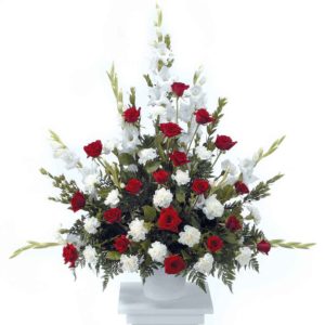Classic Red & White Funeral Arrangement