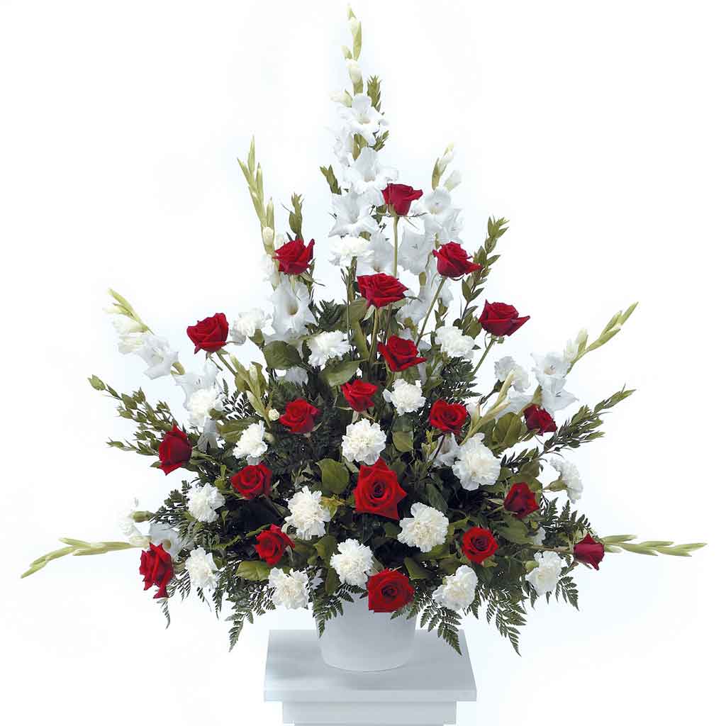 Classic Red White Funeral Arrangement