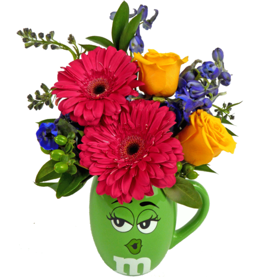 Green m&m flower mug