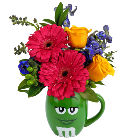 Green m&m Character Flower Mug