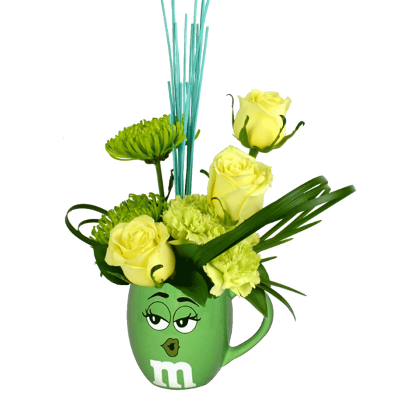 Green m&m Character Flower Mug