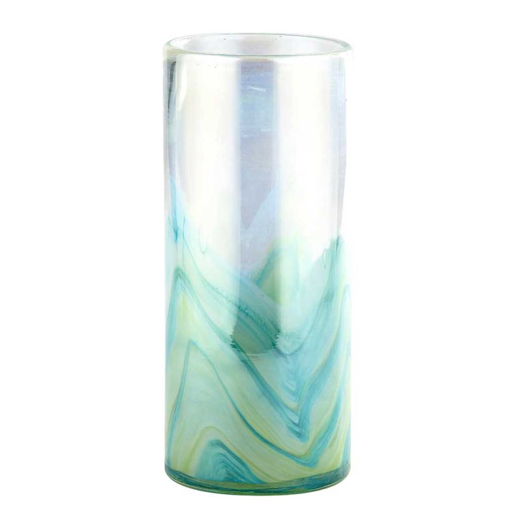 New 12 Hand Blown Glass Art Cylinder Vase Blue Clear Decorative