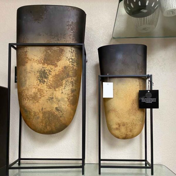Decorative Glass Vase in Iron Stand