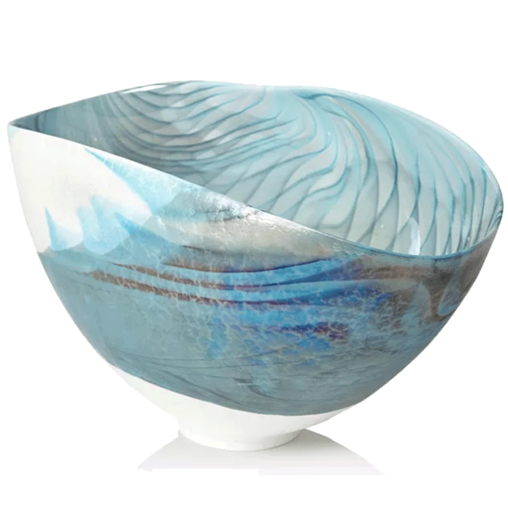 Swirled Ivory and Turquois Murano Glass Bowl