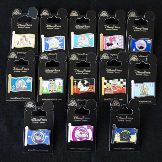 Disney Pin Set - Limited Edition Character Flag Pins - 13 Pin Set
