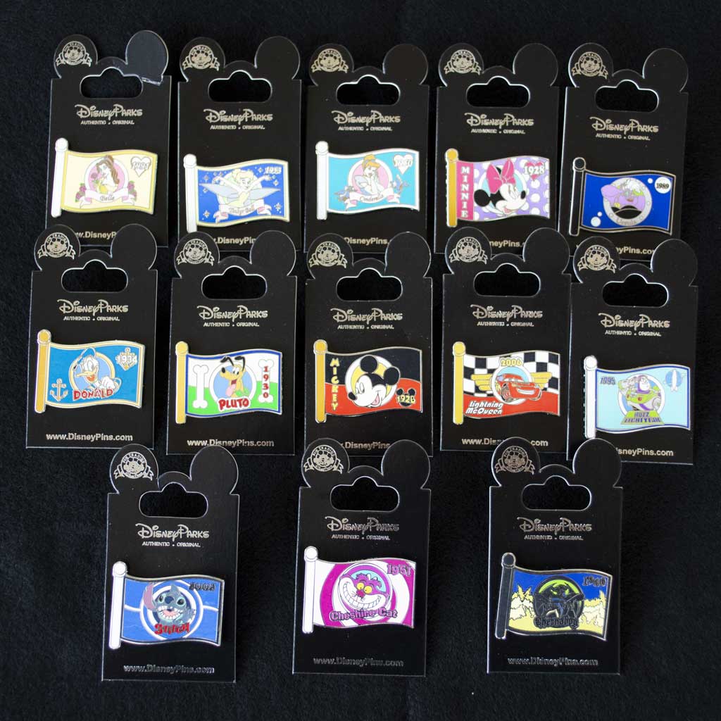 Disney Pin Set - Limited Edition Character Flag Pins - 13 Pin Set