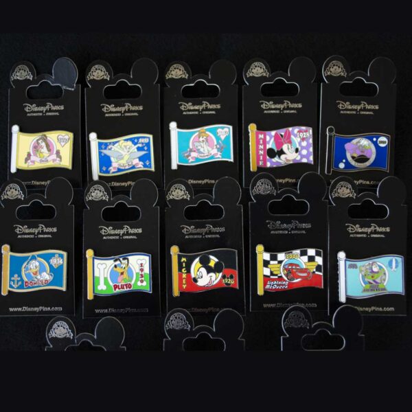 Disney Pin Set - Limited Edition Character Flag Pins - 13 Pin Set