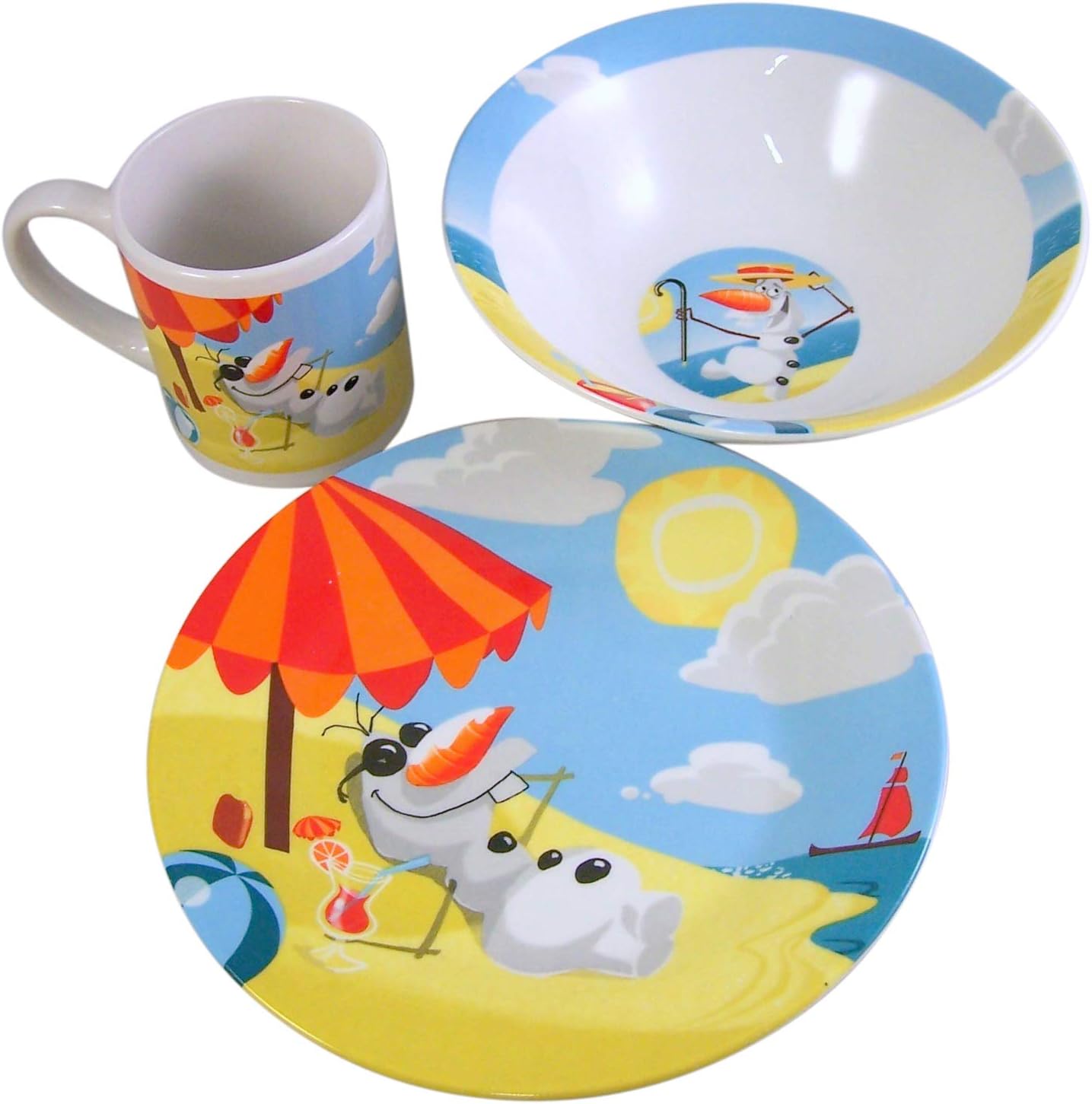 611MAU8lmoL._AC_SL1500_ Disney Frozen Olaf Chillin In The Sunshine Ceramic 3-piece Dinnerware Set